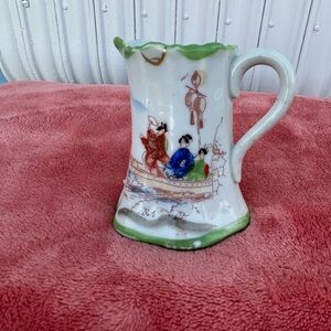 Vintage Ceramic Pitcher with Asian Art